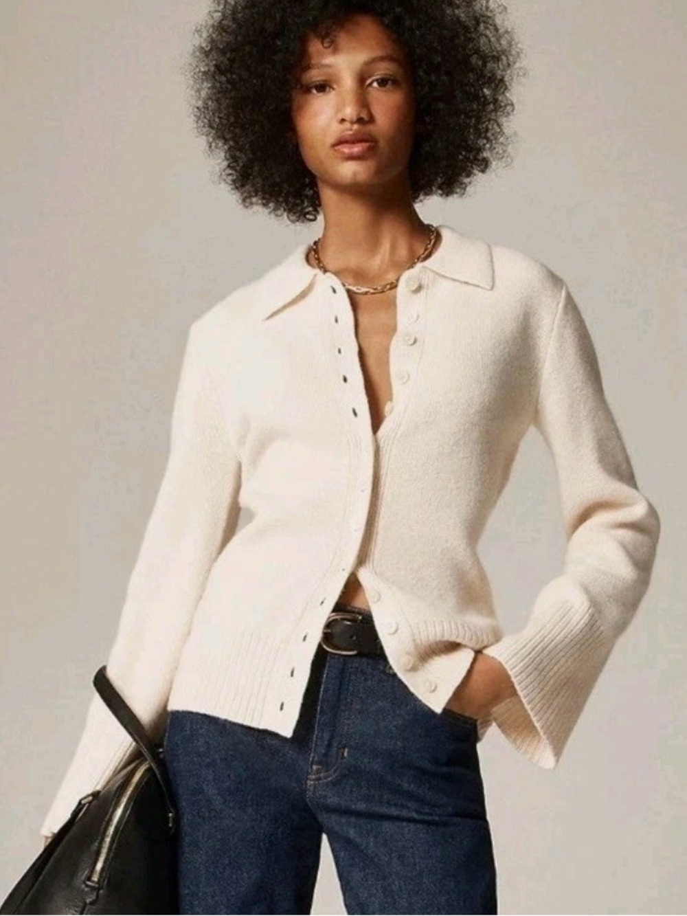 J. Crew Cream Collared Button-Up Knit Cardigan